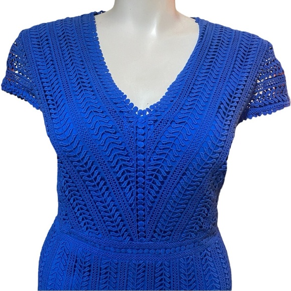 Bodin Nancy Lace Blue Sheath Midi Dress with V-Neck and Short Sleeves US 20/22 L - Picture 4 of 10